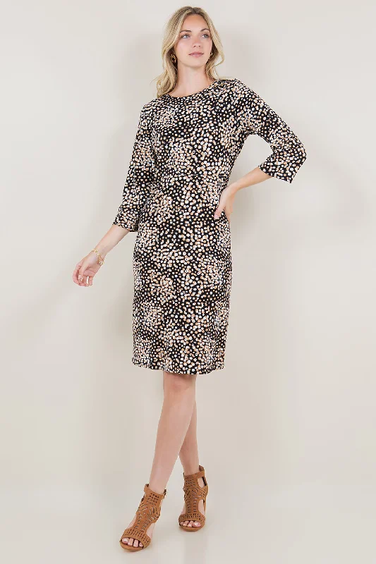 3/4 SLEEVE SLD PLEATS TIGHT DRESS - D3455-1447-3