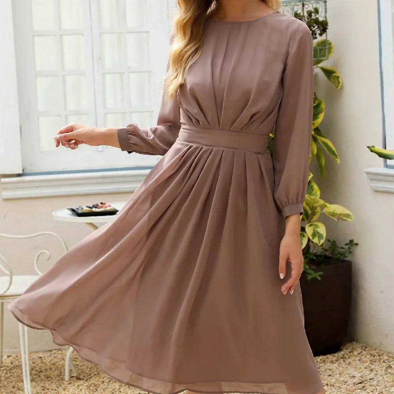 Women's Brown Midi A Line Dress