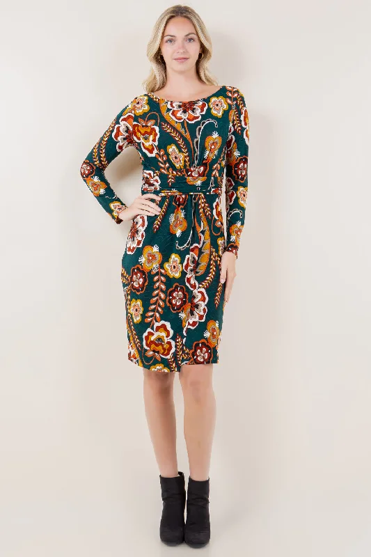 LS BT NK WRAP WST BAND DRESS - D3546-A0557