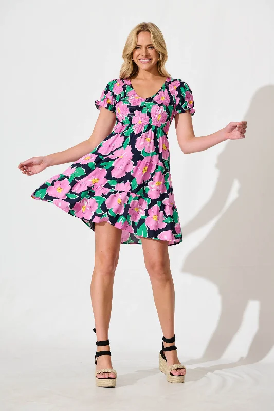 Clemente Dress in Black and Purple Floral