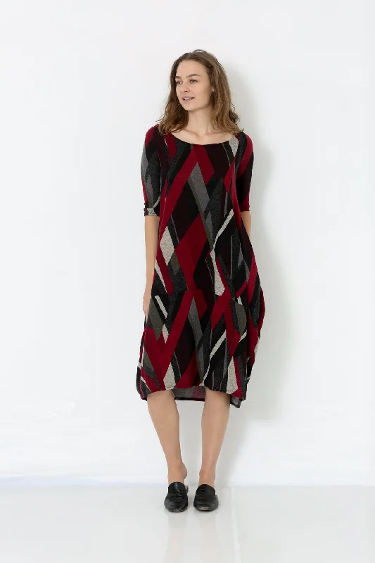 ELBOW SLEEVE PANELED BALLOON DRESS - D2601-34-JNJ-12176