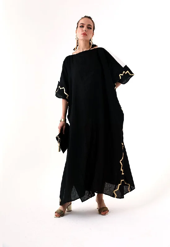 Choice Printed Side Detail Abaya Dress Black