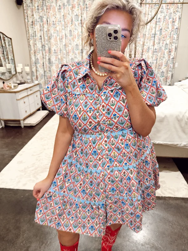 Entro Blue Ric Rac Floral Dress