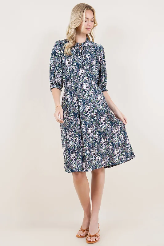 ELBOW LENGTH KEYHOLE NECKLINE DRESS - D3162-96430-40-JQITY