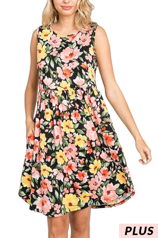 Black Floral Babydoll Dress PLUS