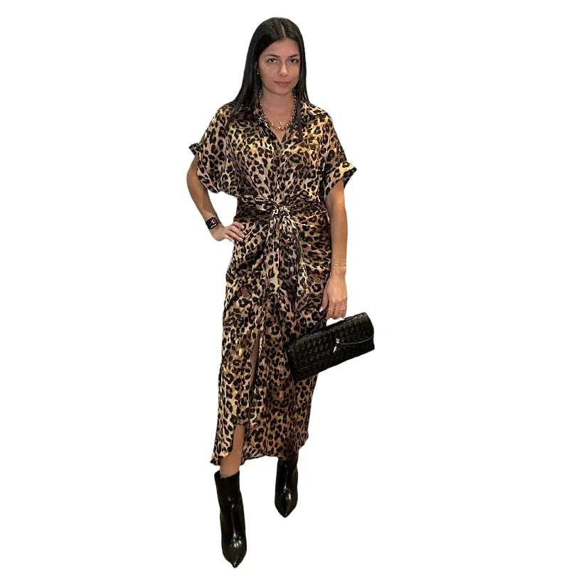 Button Down Leopard Satin Dress