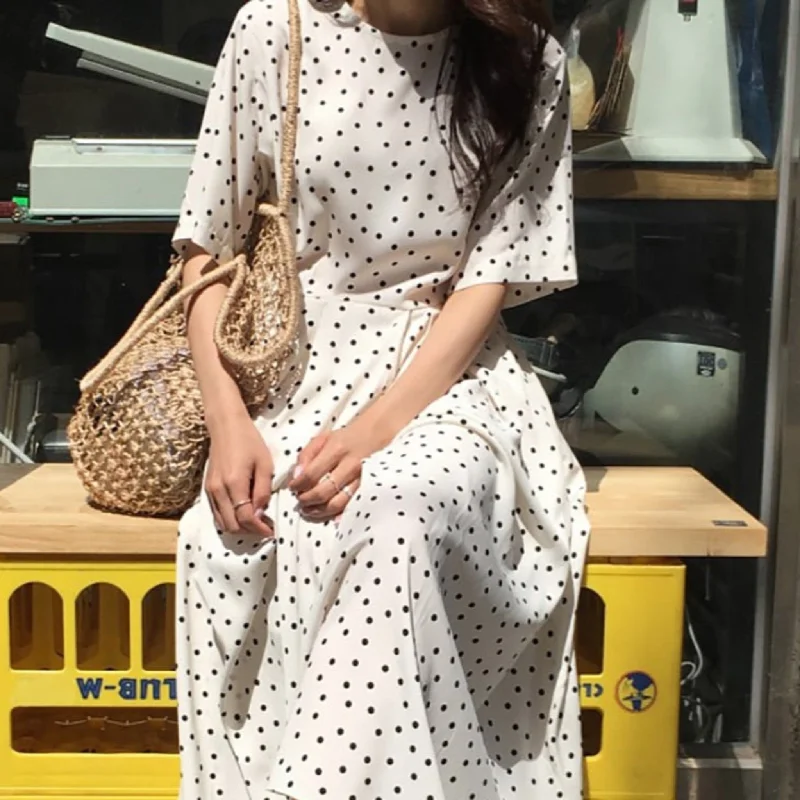 Polka dot summer vintage style O-Neck dress