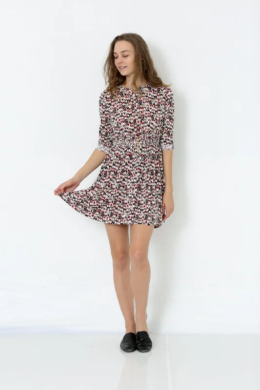 ELBOW ROLLED SLEEVE BUTTON UP DRESS - D2505-PE-RM-1905369