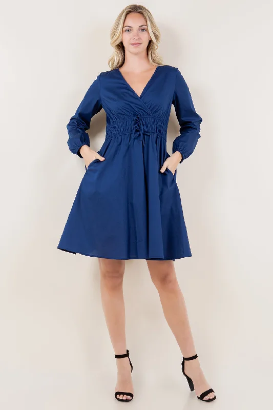 LS SURPLICE BOW DETAIL DRESS - D3616-PPLN