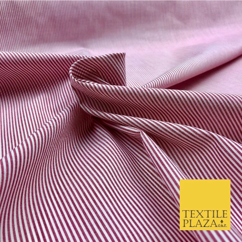 Burgundy Maroon Fine Stripe Poly Cotton Fabric White Lines Dress Craft - QD249