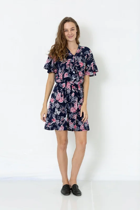 ELBOW SLEEVE DOLMAN Y NECK SLOUCH POCKET BOXY DRESS - D2654-DSPR-78385