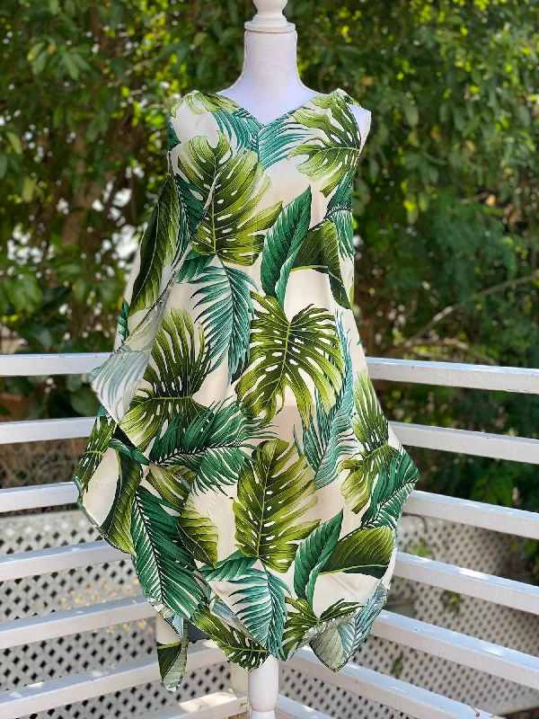 Cora Spearman Hawaii WOMENS Monstera 21 Ivory Handkerchief Dress ko