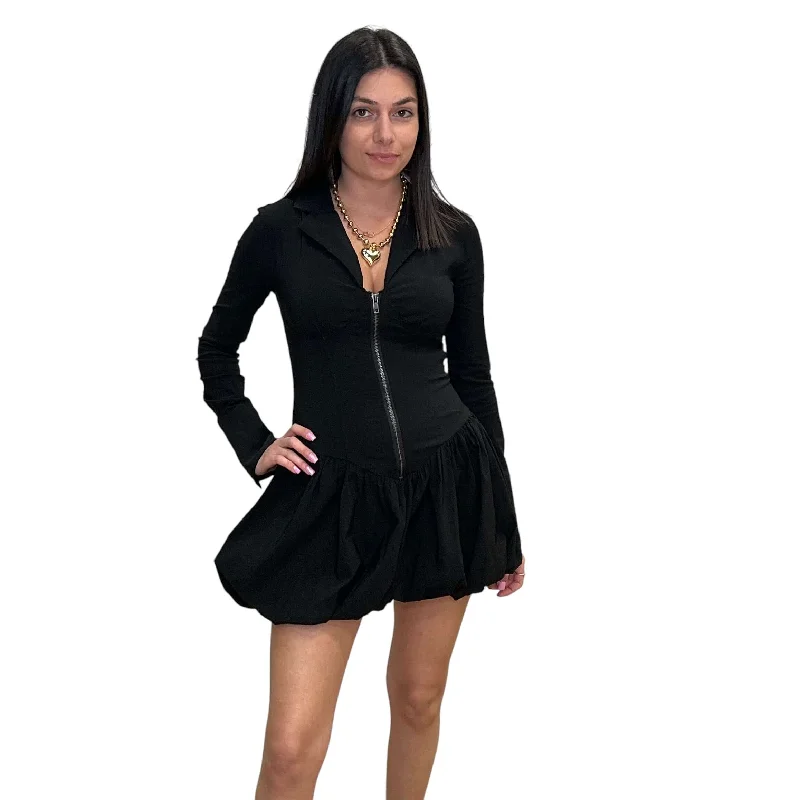 Collared Zip Up Mini Bubble Dress