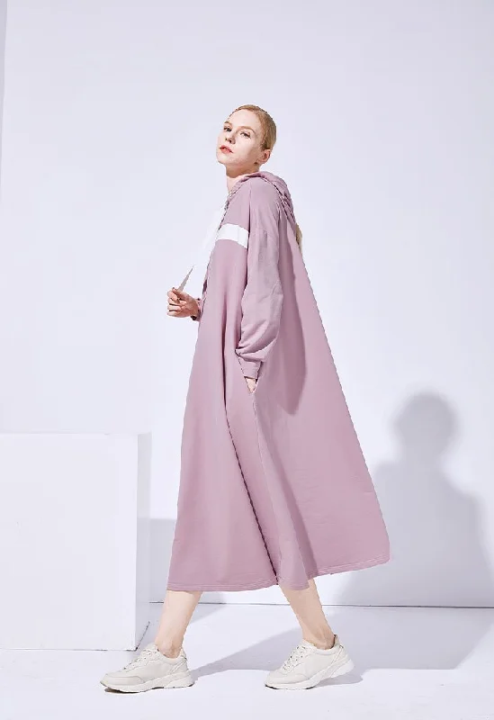 Choice Long Sleeve Hoodied Dress Light Lilac-Offwhite