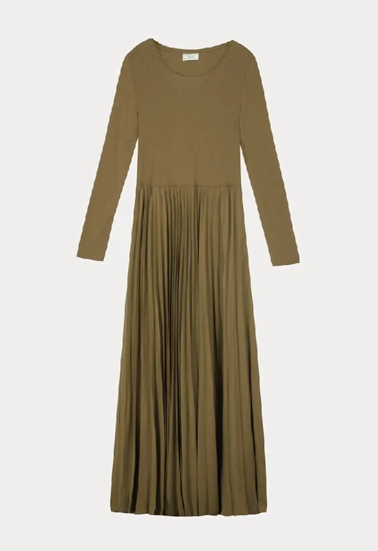 Choice Basics Long Sleeves Pleated Dress Khaki