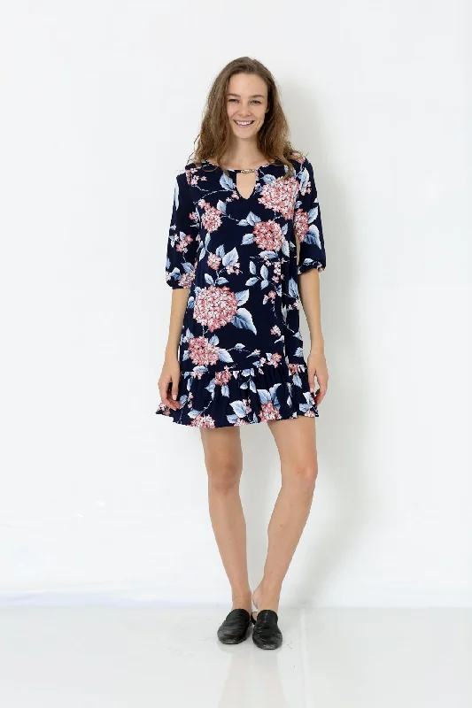 ELBOW PUFF SLEEVE KEY HOLE NECK LINE DRESS - D2575-PE-34-RM-3305584-2