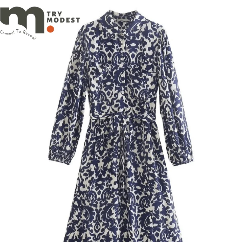 Women's Fashion Blue & White- Dresses