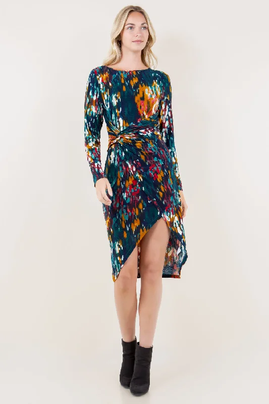 LG SLV RD NK ASY FAUX FITTED DRESS - D3539-A4539