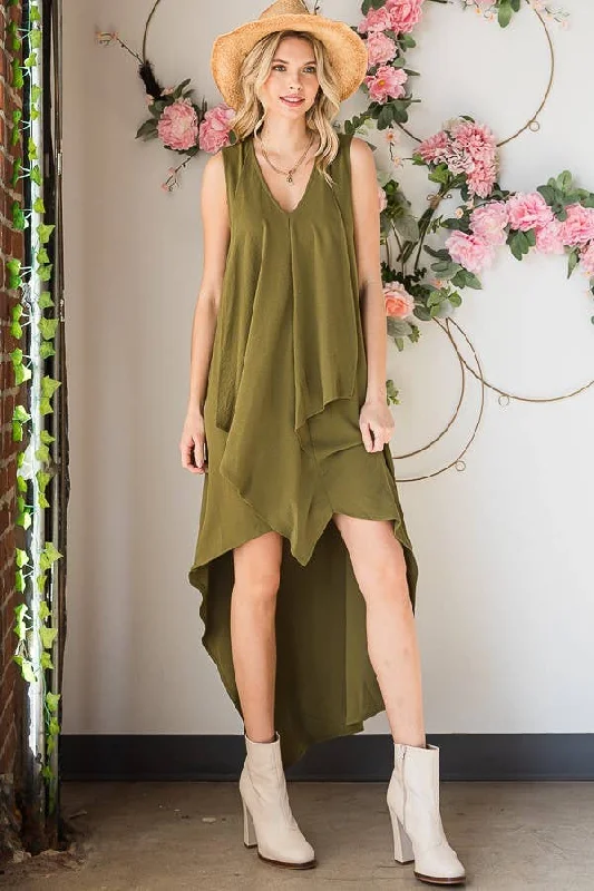 Shea, V-Neck Draped Front HI-LOW Dress
