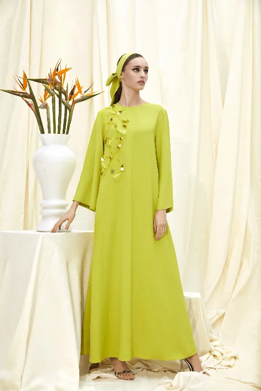 Choice Ruffled Long Dress Lime