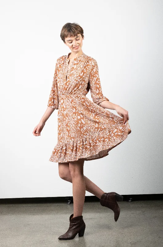 3/4 SLEEVE PEASANT DRESS WITH RUFFLE HEM - D3135-96195