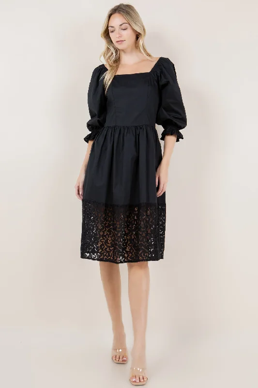 3/4 WIDE PUFF SLV SQUARE NK DRESS - D3620-PPLN