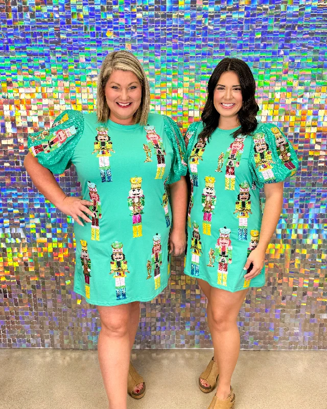 FINAL SALE Queen of Sparkles Nutcracker Band Poof Sleeve Dress - Spearmint