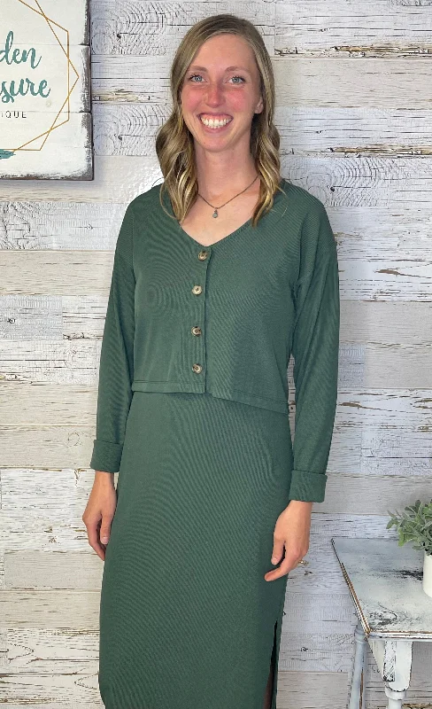 Green Ribbed Dress Set