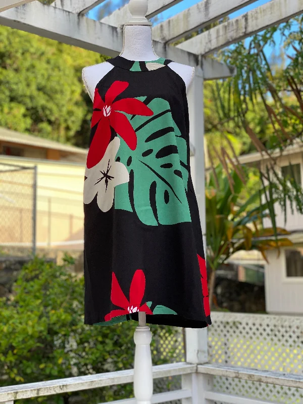 Cora Spearman Hawaii WOMENS Mod Aloha Black Halter Neck Sheath Dress