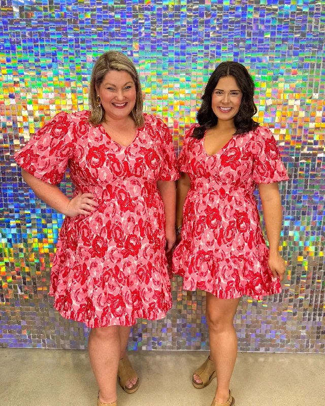 Rosette Dress - Red/Pink