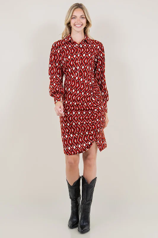 LONG SLEEVE FUNNEL NECK DRESS WITH SLIT - D3170-A0145-01