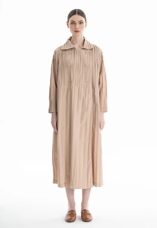 Choice Double Breasted Pleated Dress Beige
