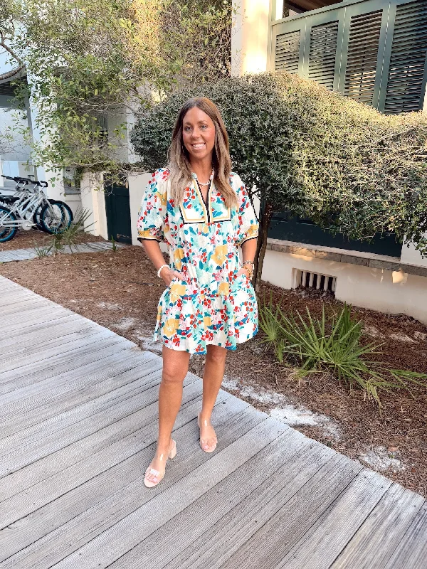 Entro Green Print Collared V-Neck Dress
