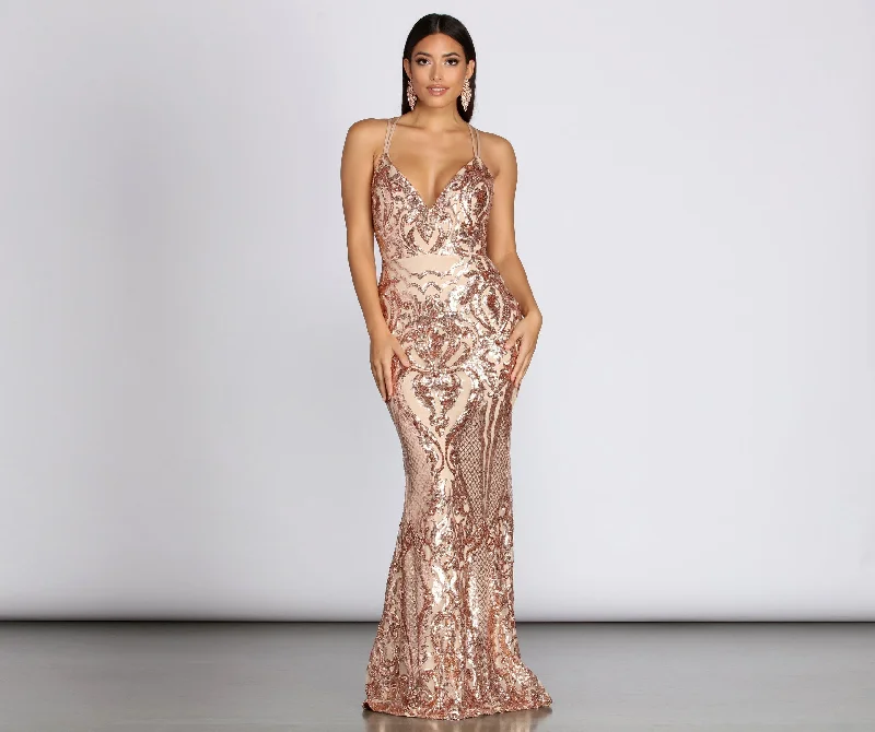 Julieanne Formal Stylish Sequin Scroll Dress