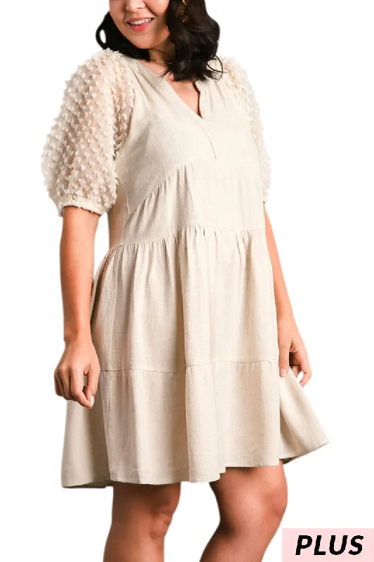 Oatmeal Puff Sleeve Dress PLUS