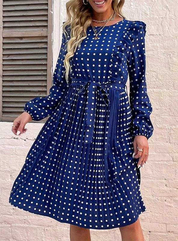 LOTUS LEAF POLKA DOT DRESS - LONG SLEEVE