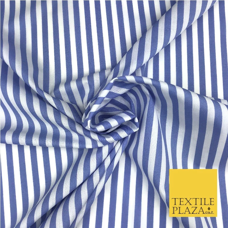7mm Blue & White Stripe Poly Cotton Fabric Lines Dress Craft  - RB559