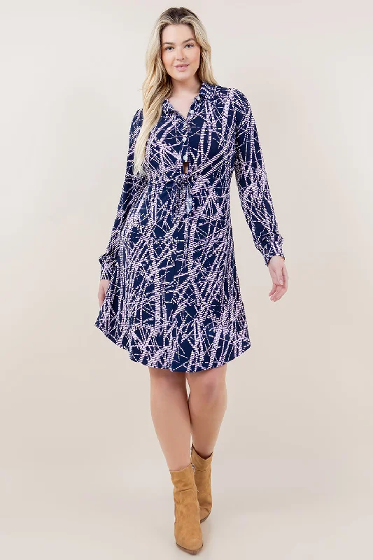 LS BUTTON UP TIE FRONT DRESS - D3478-A3242-6