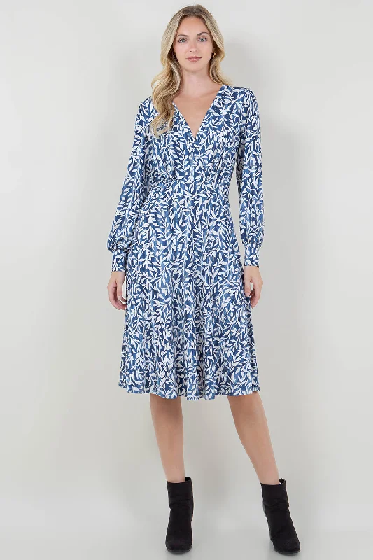 LG SLV WRAP V NK TUCKED DRESS - D3545-A1628-6