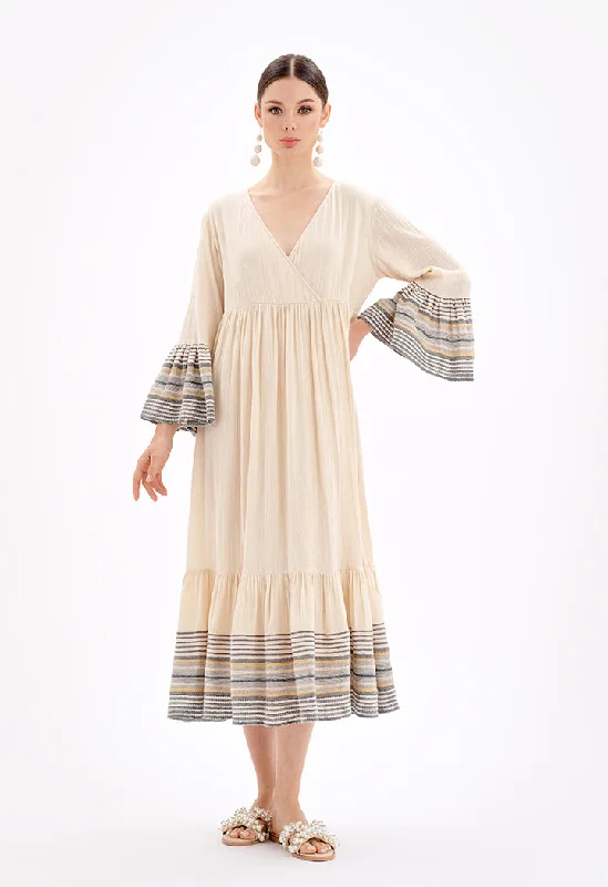 Choice Maxi Tiered Dress With Striped Detail-Ramadan Style Gold-Beige
