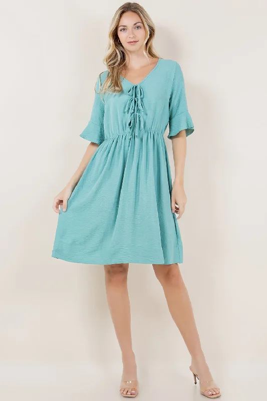 ELB BELL SLV BOW TIES CLOSURE DRESS - D3629-AFLW-ALOE