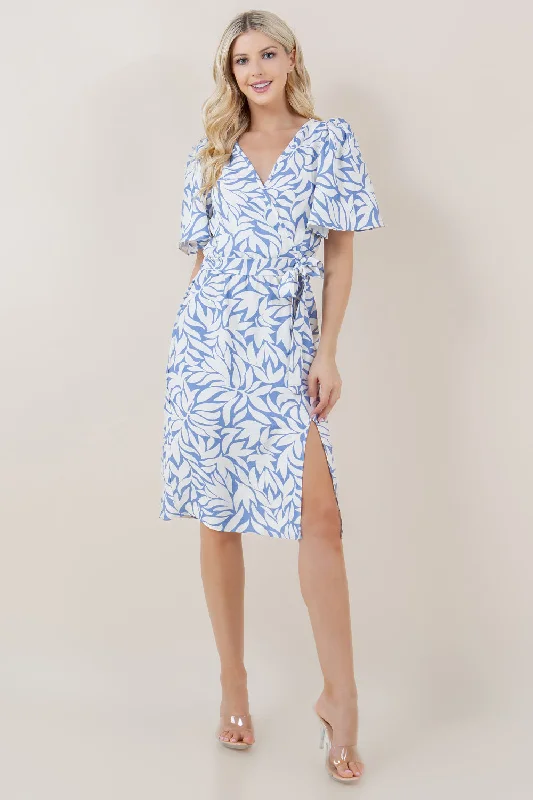 ELBOW ANGEL SLV FAUX SURPLICE DRESS - D2795-1610