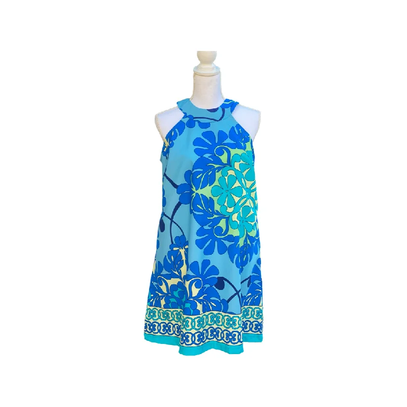Cora Spearman Hawaii WOMENS  Hawaiian Quilt Ocean Blue Halter Neck Sheath Dress