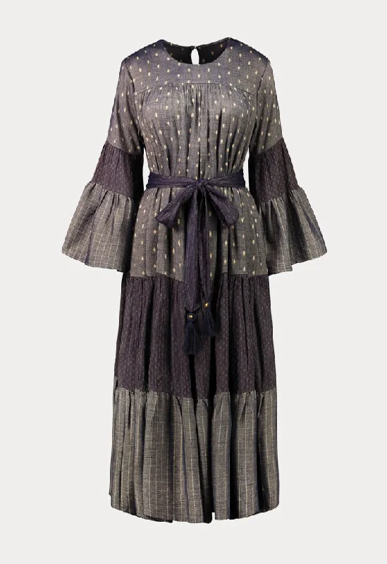 Choice Mix Print Tiered Dress Indigo