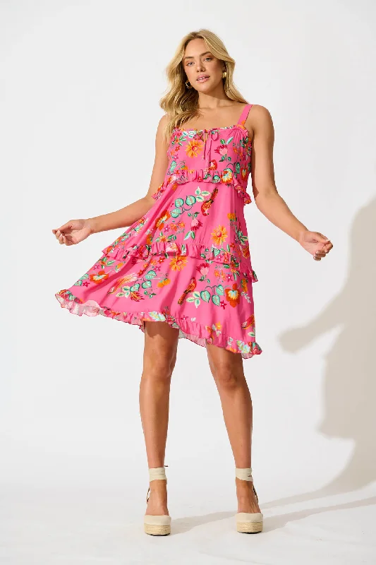 Sansa Dress in Pink Tropical Print