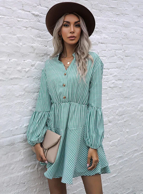 PLAID LONG SLEEVE COLLAR DRESS