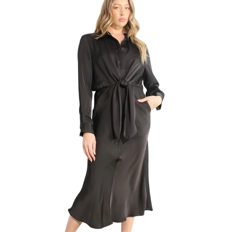 Front Tie Satin Dress