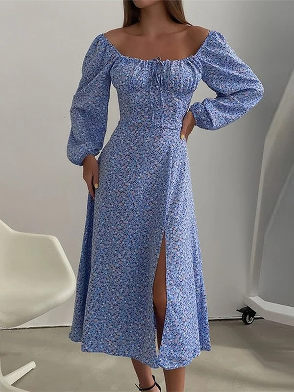 Long Sleeve Square Collar Floral Dress