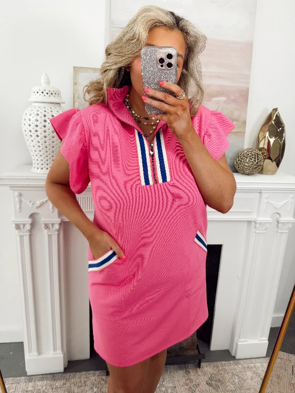 Entro Pink Ruffle Sleeve Relaxed Silhouette Dress