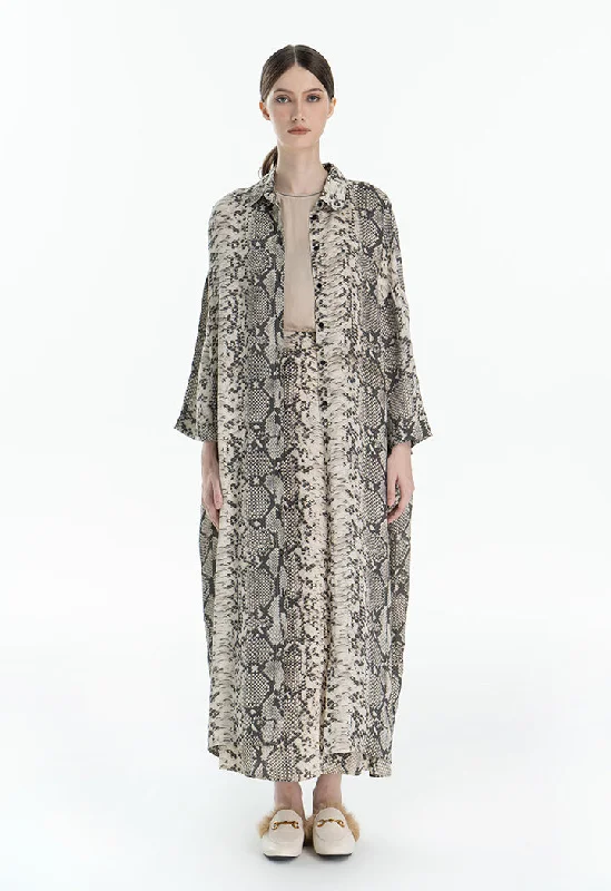 Choice All Over Snake Printed Dress Offwhite